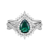 Sterling Silver 10K 14K 18K Gold  Pear Shaped Gemstone Engagement Rings Set