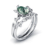 Sterling Silver Natural Moss Agate Blue Sandstone Opal Set Ring