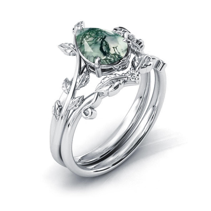 Sterling Silver Natural Moss Agate Blue Sandstone Opal Set Ring