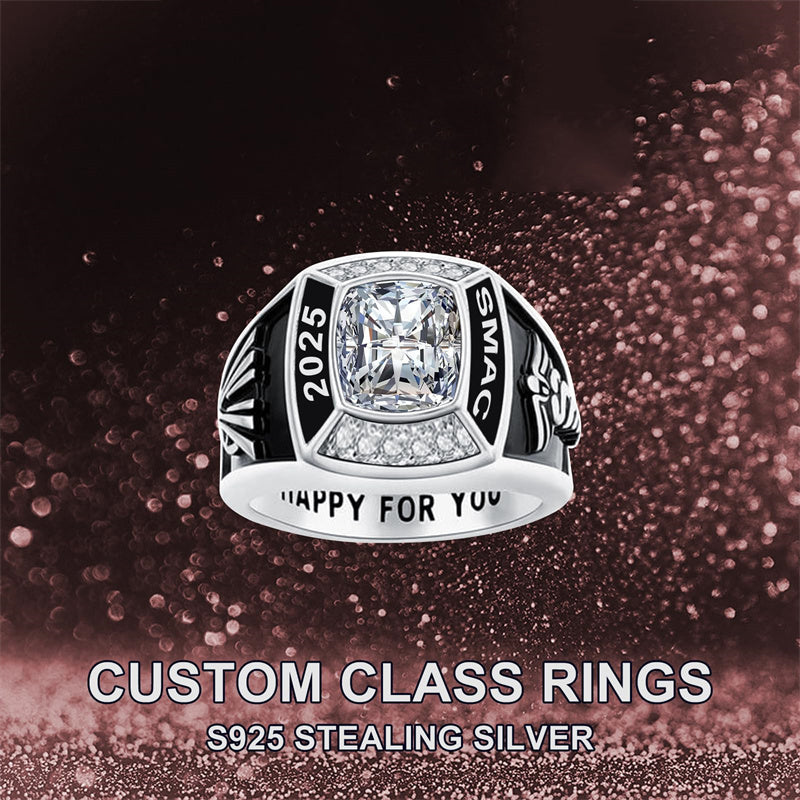 Sterling Silver Personalized  Birthstone Engraved Class Ring Graduation Jewelry