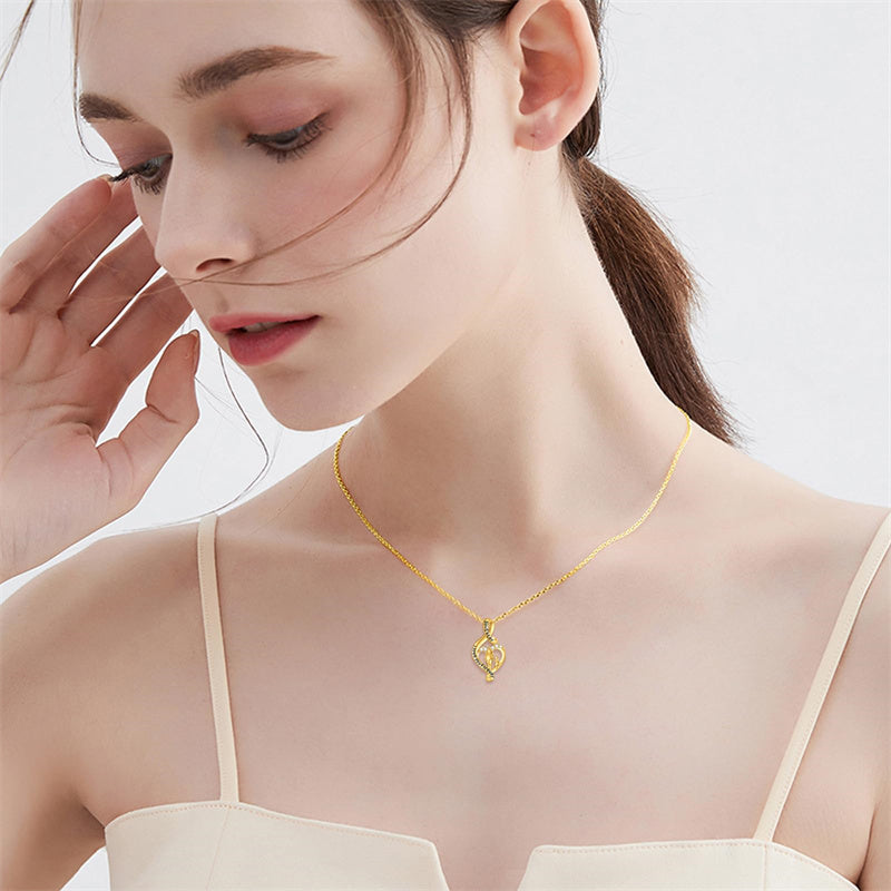 10K 14K 18K Gold Father Daughter Heart Pendant Necklace For Gift