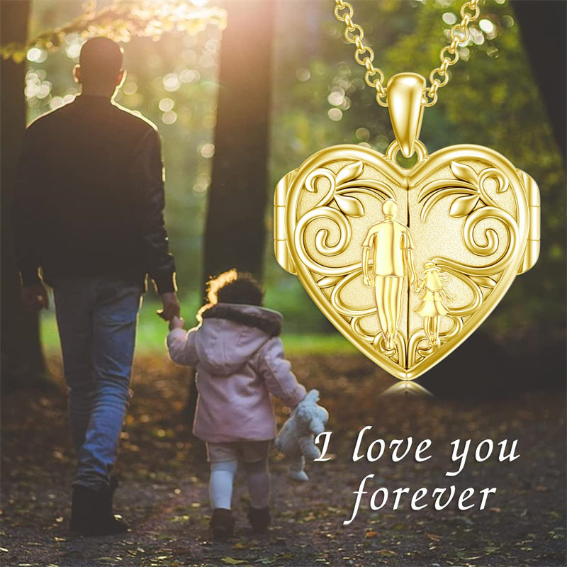 10K Gold Personalized Photo Father Daughter Pendant Necklace