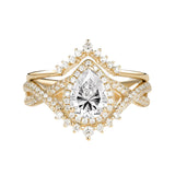 Sterling Silver 10K 14K 18K Gold  Pear Shaped Gemstone Engagement Rings Set