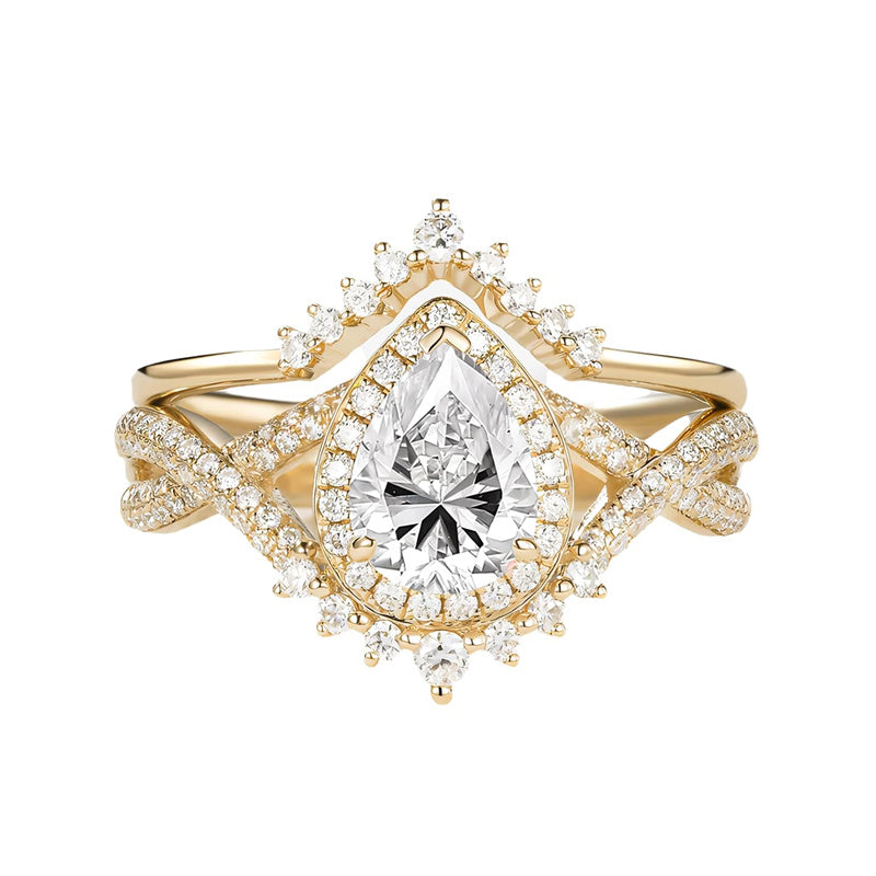 Sterling Silver 10K 14K 18K Gold  Pear Shaped Gemstone Engagement Rings Set