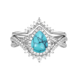 Sterling Silver 10K 14K 18K Gold  Pear Shaped Gemstone Engagement Rings Set