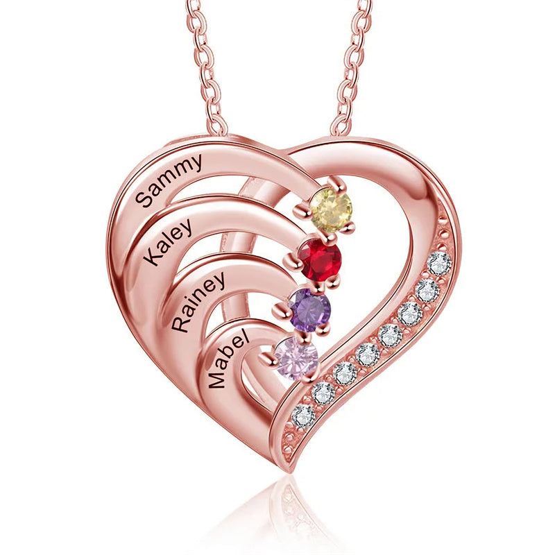 10K 14K 18K Solid Gold Personalized Engraved &Birthstone Pendant Necklace