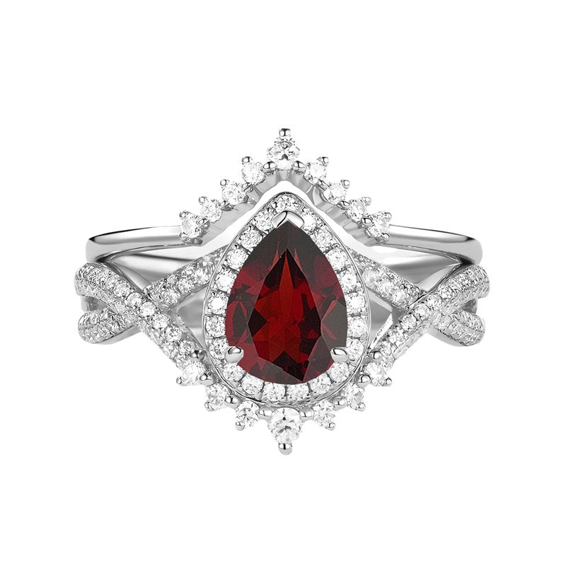 Sterling Silver 10K 14K 18K Gold  Pear Shaped Gemstone Engagement Rings Set