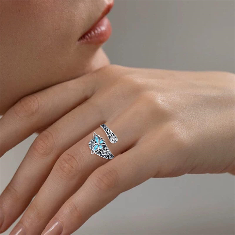 Sterling Silver Oxidized Dragonfly Butterfly Hummingbird Sea Turtle Anchor Cross Tree of Life Sunflower Spoon Ring