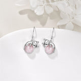 Sterling Silver Rose Quartz Birthstone Cat Dangle Earrings