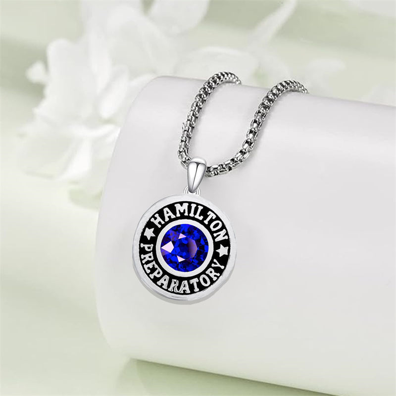 Sterling Silver Custom Birthstone Photo Engraved Class High School College Graduation Necklace
