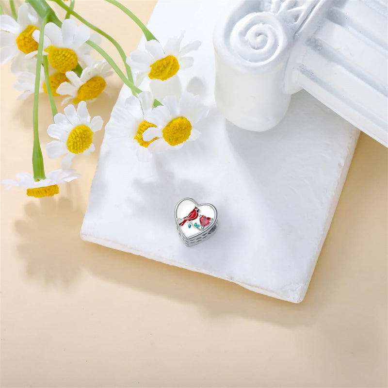 Sterling Silver Red Cardinal Bird Charm Beads