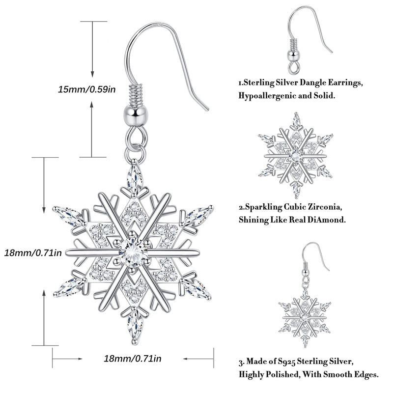Sterling Silver Snowflake Dangle Earrings