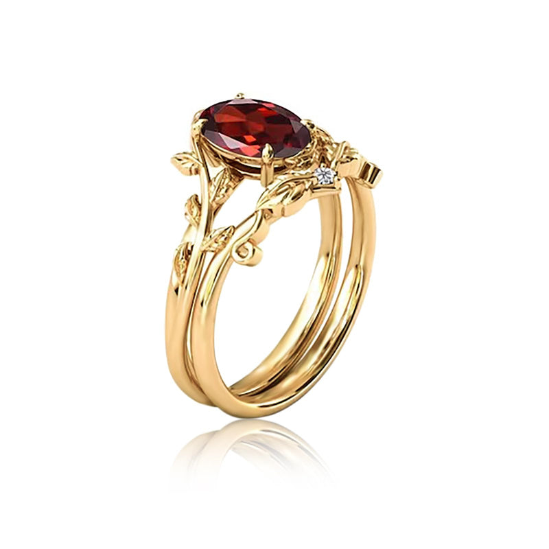 Sterling Silver 10K 14K Gold Leaf Oval Cut Vine Gemstone Set Engagement Wedding Ring