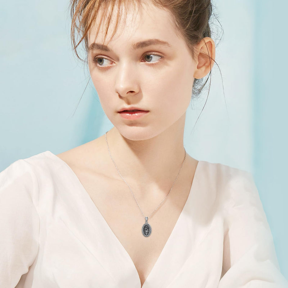 Sterling Silver Personalized Photo 12 Month Birth Flower Pendant Necklace