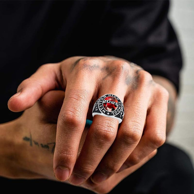 Sterling Silver Personalized Engraved Birthstone Pattern Class Ring Graduation Gift