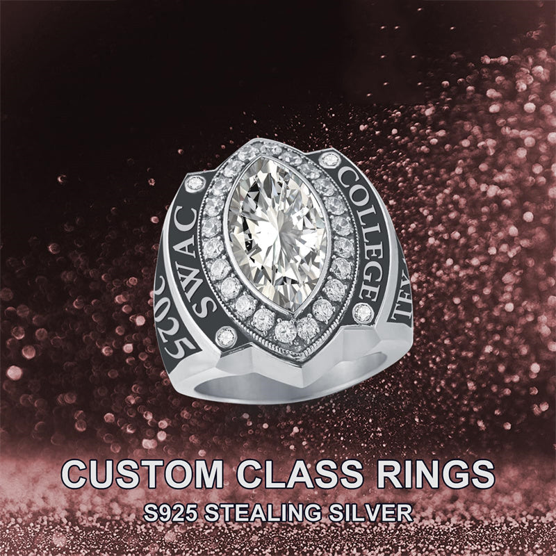 Sterling Silver Personalized  Birthstone Engraved Class Ring