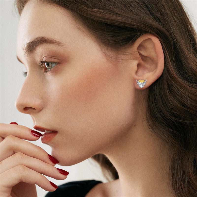 Sterling Silver Highland Cow Stud Earrings