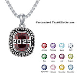 Sterling Silver 2025 Graduation Necklace Customized Text and Birthstone Pendant Necklace
