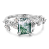 Sterling Silver 10K 14K 18K 2CT Natural Moss Agate Leaf Engagement Wedding Promise Rings Set