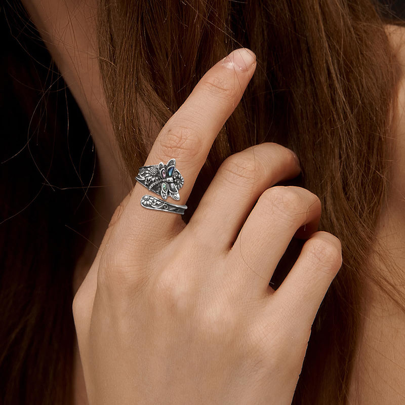Sterling Silver Oxidized Dragonfly Butterfly Hummingbird Sea Turtle Anchor Cross Tree of Life Sunflower Spoon Ring