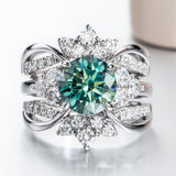 Sterling Silver 4.2 cttw Green Orange Red Moissanite Wedding Band Ring Set