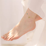 14K Gold Turtle Turquoise Single Layer Anklet