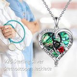 Sterling Silver Birthstone Caduceus & Stethoscope Pendant Necklace