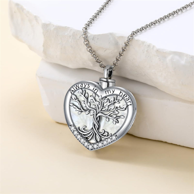 Sterling Silver Tree of Life Urn Necklaces Abalone Opal Shell Cremation Jewelry for Ashes