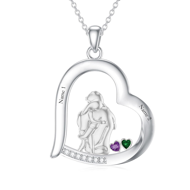 10K 14K 18K Gold Personalized Birthstone Engraved Father Daughter Pendant Necklace