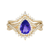Sterling Silver 10K 14K 18K Gold  Pear Shaped Gemstone Engagement Rings Set