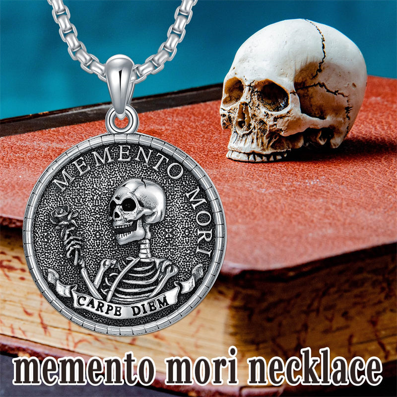 Sterling Silver Memento Mori Pendant Necklace for Men