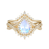 Sterling Silver 10K 14K 18K Gold  Pear Shaped Gemstone Engagement Rings Set