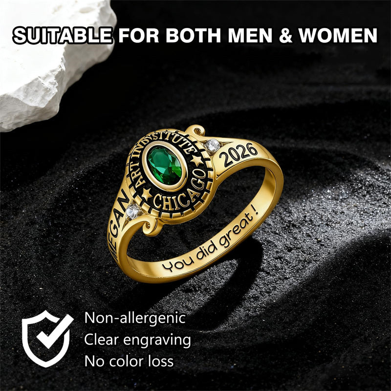 Sterling Silver Personalized Engraved Class Ring Graduation Ring
