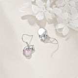 Sterling Silver Rose Quartz Birthstone Cat Dangle Earrings