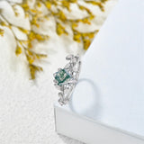 Sterling Silver 10K 14K 18K 2CT Natural Moss Agate Leaf Engagement Wedding Promise Rings Set