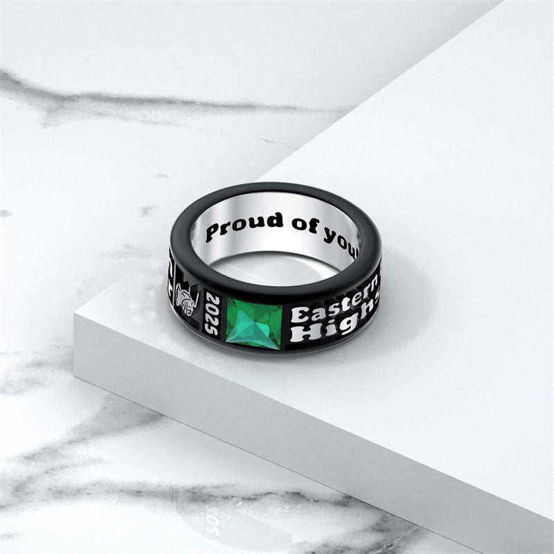 Sterling Silver Personalized Engraved Birthstone Class Ring