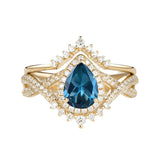Sterling Silver 10K 14K 18K Gold  Pear Shaped Gemstone Engagement Rings Set