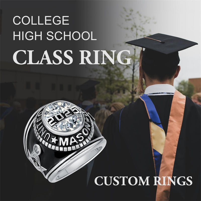 Sterling Silver Personalized Engraved Birthstone 2025 High School College Class Ring Graduation Jewelry