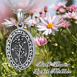 Sterling Silver Personalized Photo 12 Month Birth Flower Pendant Necklace