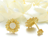 14K Yellow Gold Sunflower  Stud Earrings