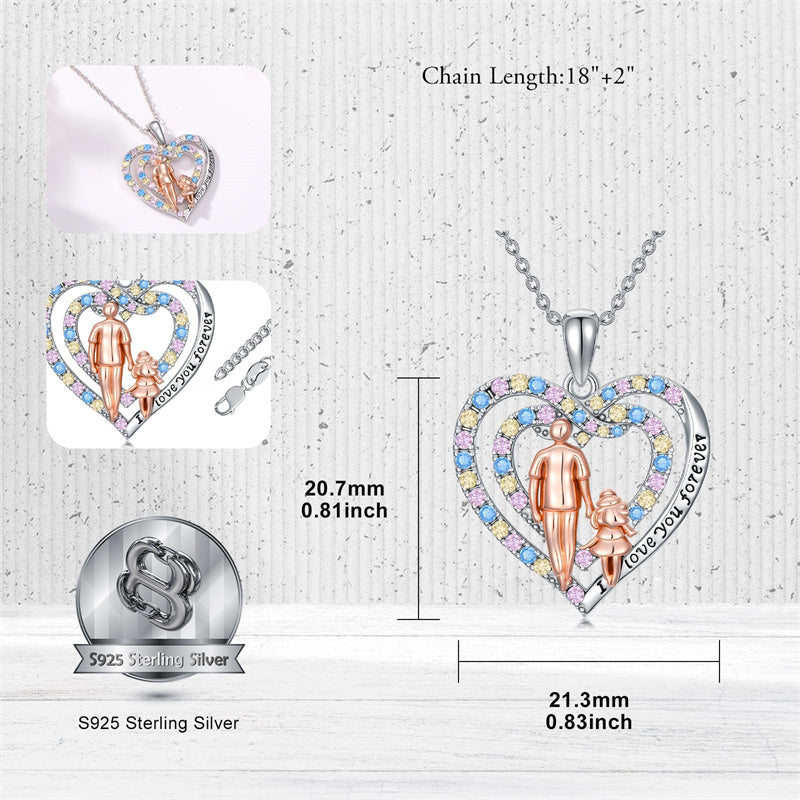 Sterling Silver Father Daughter Heart Pendant Necklace from Dad Gift for Daughter