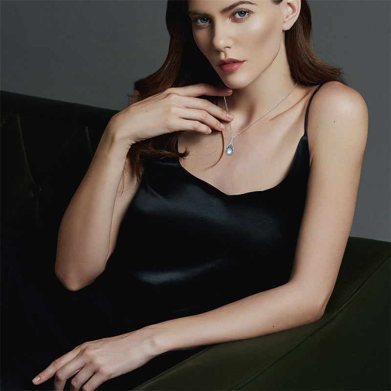 Sterling Silver TearDangle Moonstone Urn Necklace for Ashes