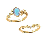 Sterling Silver 10K 14K Gold Leaf Oval Cut Vine Gemstone Set Engagement Wedding Ring