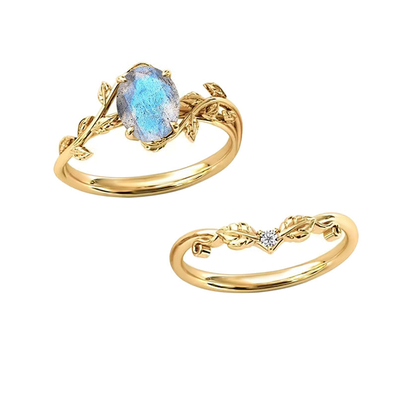 Sterling Silver 10K 14K Gold Leaf Oval Cut Vine Gemstone Set Engagement Wedding Ring