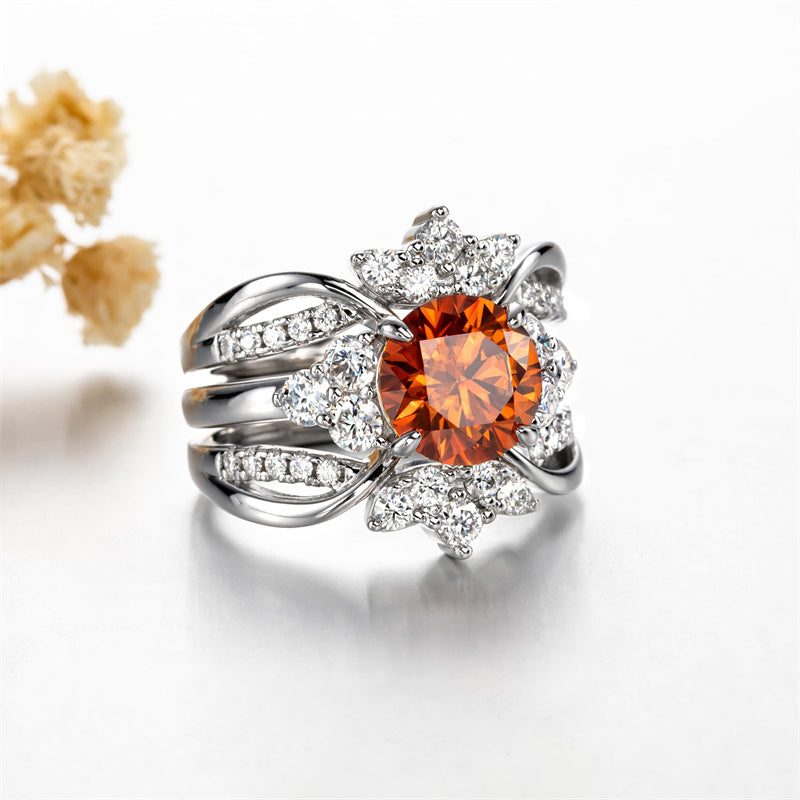 Sterling Silver 4.2 cttw Green Orange Red Moissanite Wedding Band Ring Set