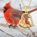 14K Gold Red Cardinal Bird Pendant Necklace Engraved With Always in My Heart