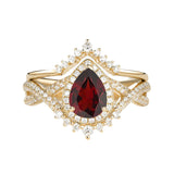 Sterling Silver 10K 14K 18K Gold  Pear Shaped Gemstone Engagement Rings Set