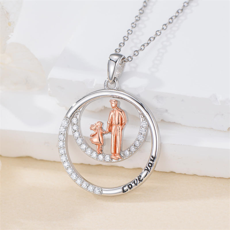 Sterling Silver Father-Daughter Pendant Necklace Engraved with Love You
