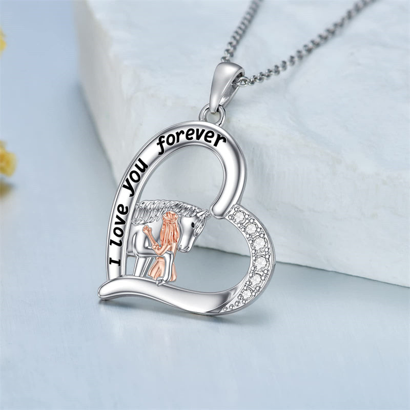 Sterling Silver Horse and Girl Pendant Necklace