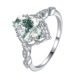 Sterling Silver Personalized Engraved Black Moss Agate Bridal Wedding Promise Engagement Ring for Women